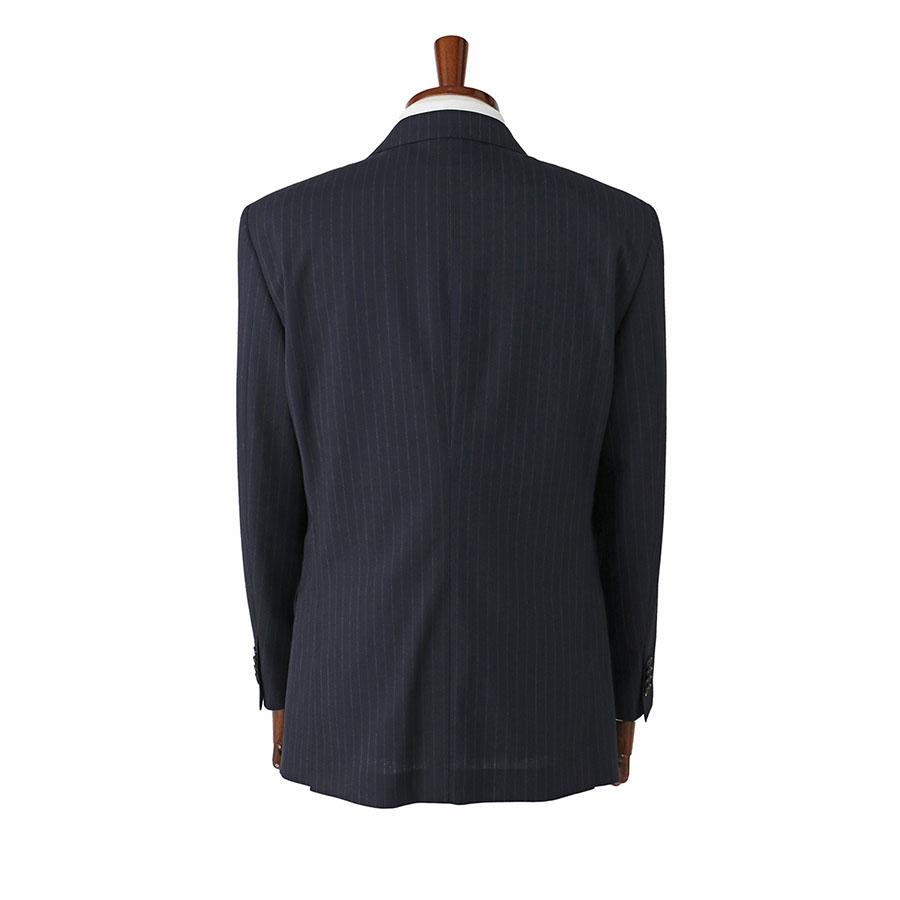 【洋服の青山】ウール100% ALFRED BROWN アルフレッドブラウン プレミアム スーツ メンズ ゆったり スタンダード 春夏 ネイビー 紺 ストライプ シングル 2ボタンの画像