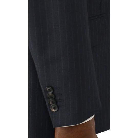 【洋服の青山】ウール100% ALFRED BROWN アルフレッドブラウン プレミアム スーツ メンズ ゆったり スタンダード 春夏 ネイビー 紺 ストライプ シングル 2ボタンの画像