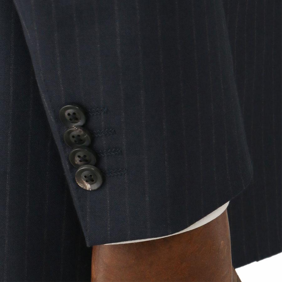 【洋服の青山】ウール100% ALFRED BROWN アルフレッドブラウン プレミアム スーツ メンズ ゆったり スタンダード 春夏 ネイビー 紺 ストライプ シングル 2ボタンの画像