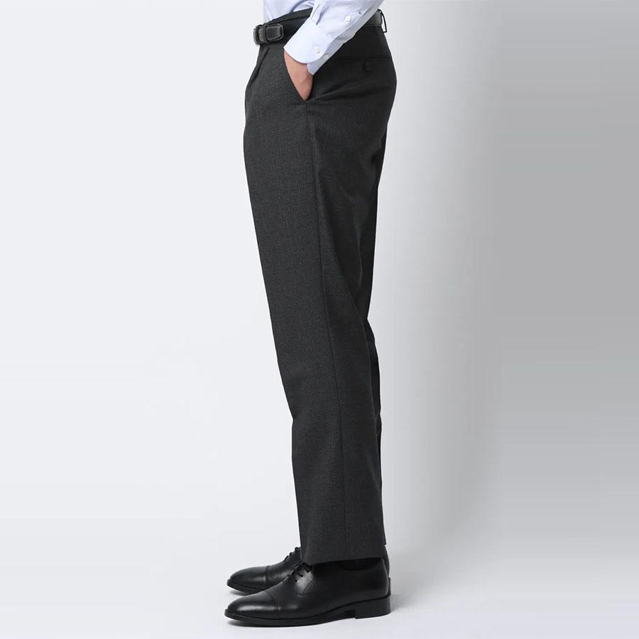 【洋服の青山】プレミアム ALFRED BROWN Fine Worsted ウール100% スーツ メンズ ゆったり 春夏 グレー 千鳥格子 大きいサイズ 2ボタン 本台場 インポート生地の画像