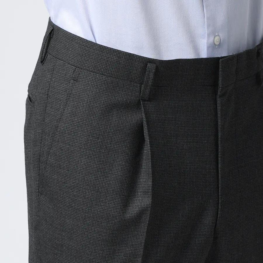 【洋服の青山】プレミアム ALFRED BROWN Fine Worsted ウール100% スーツ メンズ ゆったり 春夏 グレー 千鳥格子 大きいサイズ 2ボタン 本台場 インポート生地の画像