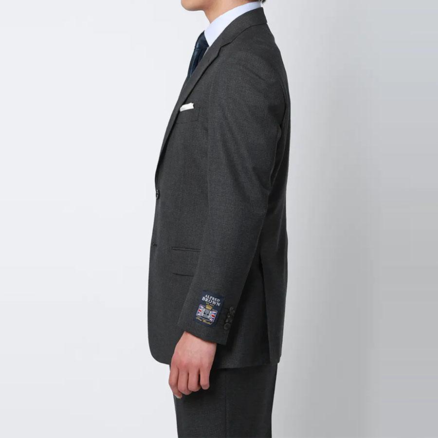 【洋服の青山】プレミアム ALFRED BROWN Fine Worsted ウール100% スーツ メンズ ゆったり 春夏 グレー 千鳥格子 大きいサイズ 2ボタン 本台場 インポート生地の画像