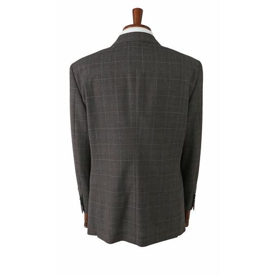 【洋服の青山】ALFRED BROWN アルフレッドブラウン ウール100% プレミアム スーツ メンズ ゆったり 春夏 ブラウン チェック 本台場 重ねボタン サイドベンツの画像