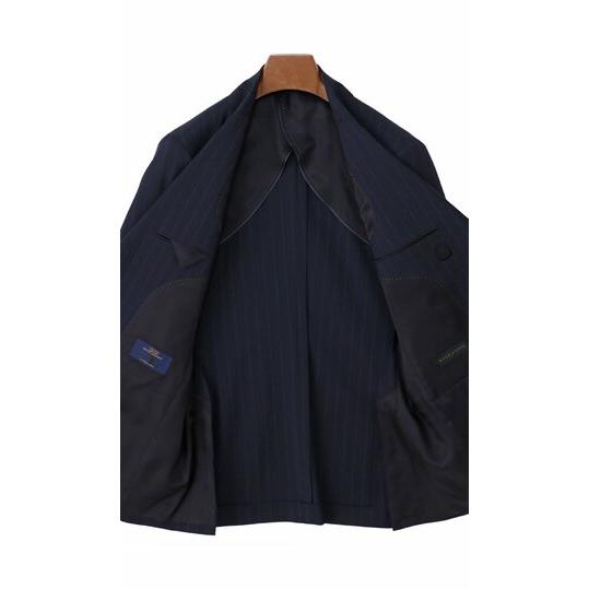 【洋服の青山】MARLANE マルラーネ ウール100% プレミアム スーツ メンズ  春夏 ネイビー 紺 ストライプ 2ボタン 背抜き 本切羽 サイドベンツ 大きいサイズ 通勤の画像