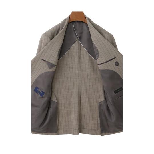 【洋服の青山】MARLANE マルラーネ ウール100% プレミアム スーツ メンズ  春夏 ベージュ ストライプ 2ボタン 背抜き 本切羽 サイドベンツ 大きいサイズ 通勤の画像