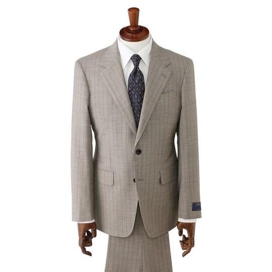 【洋服の青山】MARLANE マルラーネ ウール100% プレミアム スーツ メンズ  春夏 ベージュ ストライプ 2ボタン 背抜き 本切羽 サイドベンツ 大きいサイズ 通勤の画像