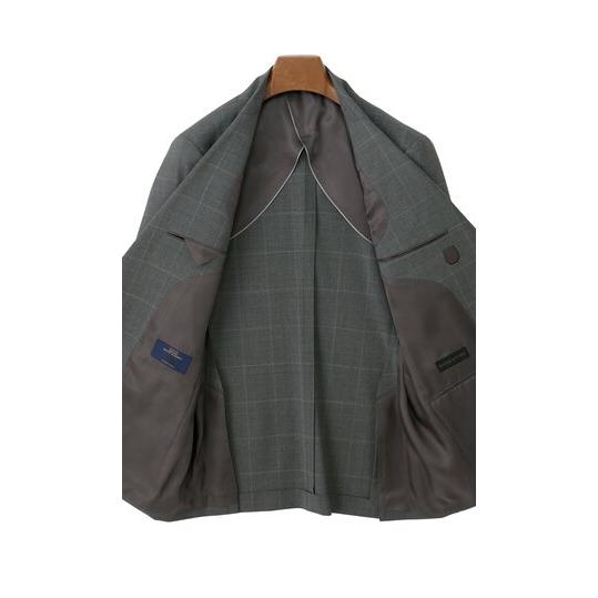 【洋服の青山】マルラーネ プレミアム ウール100% MARLANE スーツ メンズ スリム 春夏 グレー 灰色 チェック 本切羽 本台場 2ボタン サイドベンツ 背抜きの画像