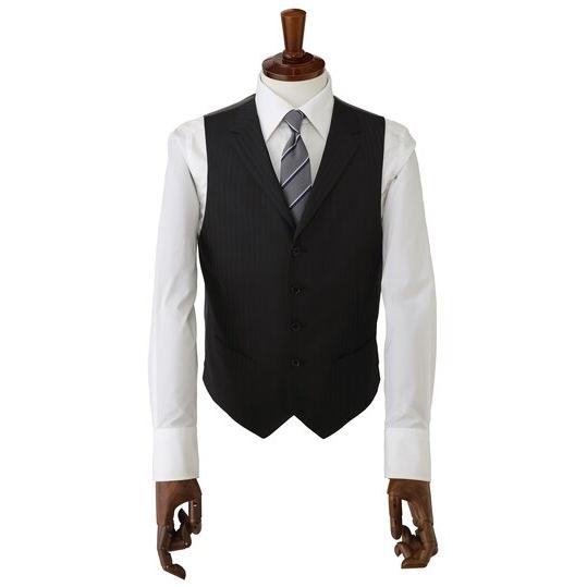 【洋服の青山】スリーピース ベスト付き スーツ メンズ 春夏秋冬 チャコールグレー ストライプ 3ピース 3ボタン段返り ワンタック ストレッチ 動きやすい 通勤の画像