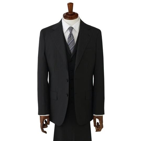 【洋服の青山】スリーピース ベスト付き スーツ メンズ 春夏秋冬 チャコールグレー ストライプ 3ピース 3ボタン段返り ワンタック ストレッチ 動きやすい 通勤の画像