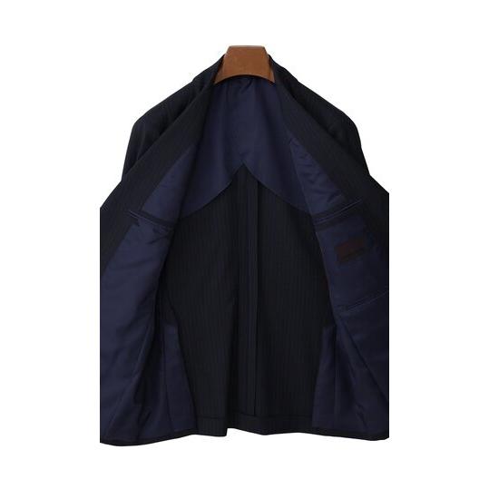 【洋服の青山】スリーピース ベスト付き スーツ メンズ 春夏秋冬 ネイビー 紺 ストライプ 3ピース 3ボタン段返り ワンタック ストレッチ 動きやすい ビジネスの画像