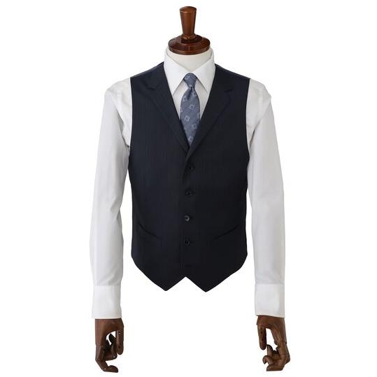 【洋服の青山】スリーピース ベスト付き スーツ メンズ 春夏秋冬 ネイビー 紺 ストライプ 3ピース 3ボタン段返り ワンタック ストレッチ 動きやすい ビジネスの画像