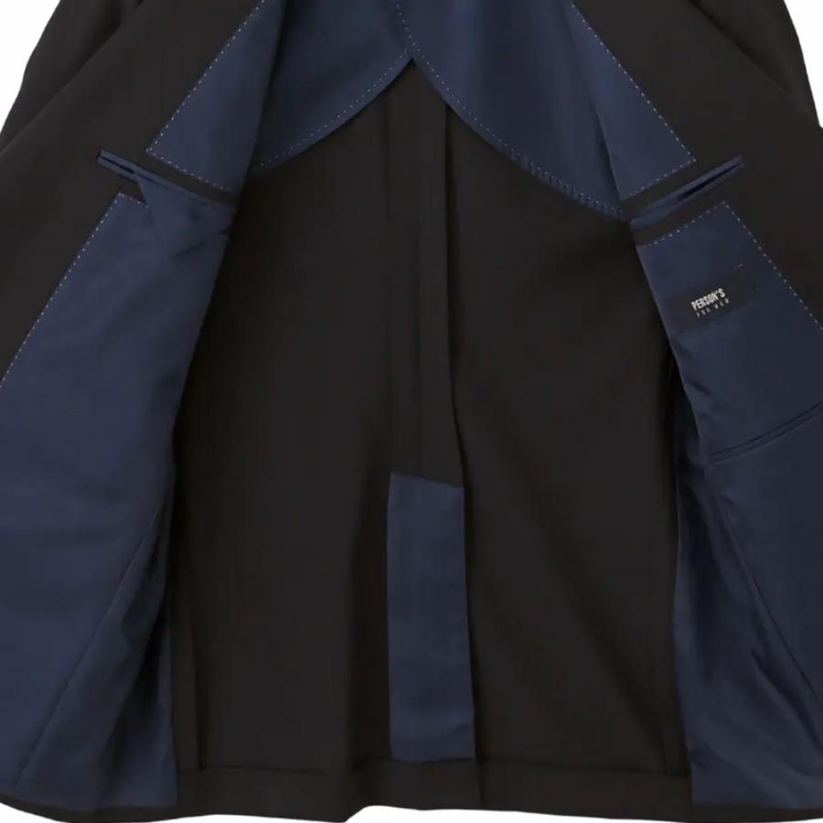 【洋服の青山】スリーピース ベスト付き スーツ メンズ スリム 春夏 ネイビー 紺色 ストライプ 大きいサイズ 2ボタン 背抜き ノータック ストレッチ ビジネスの画像