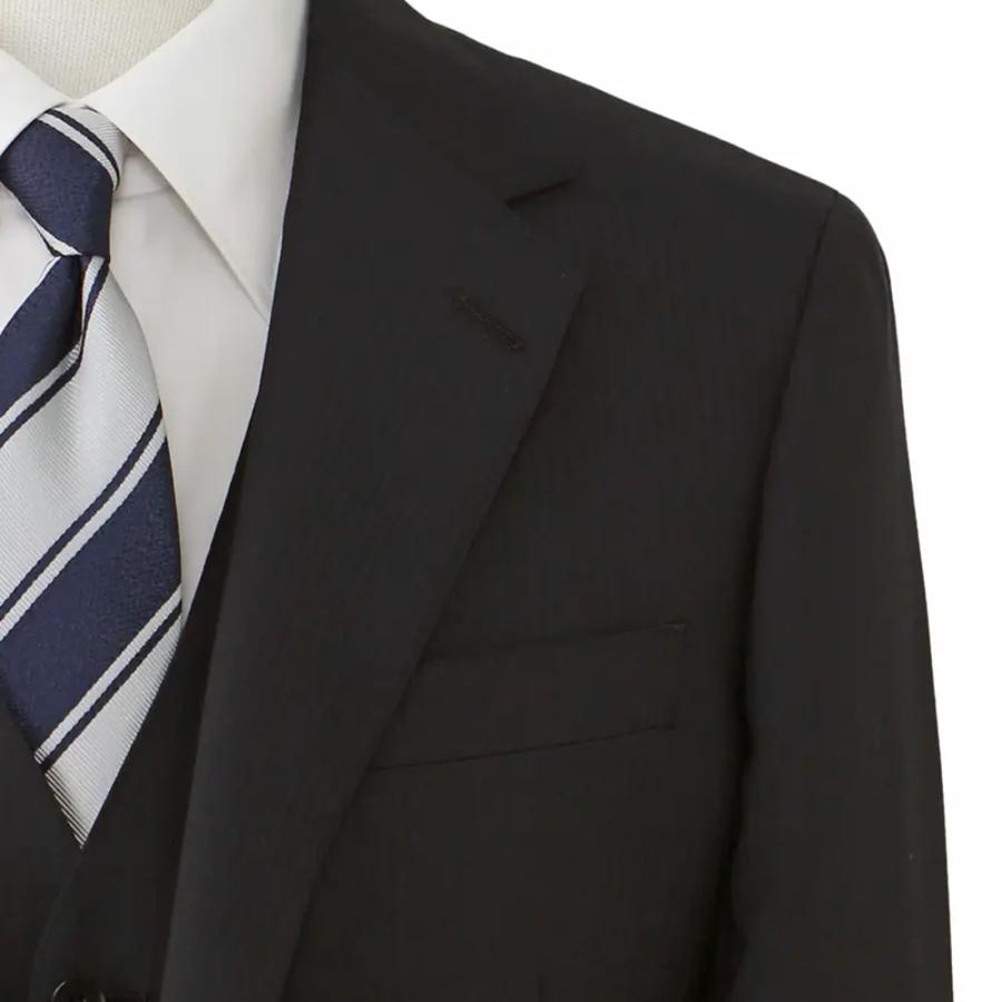 【洋服の青山】スリーピース ベスト付き スーツ メンズ スリム 春夏 ネイビー 紺色 ストライプ 大きいサイズ 2ボタン 背抜き ノータック ストレッチ ビジネスの画像