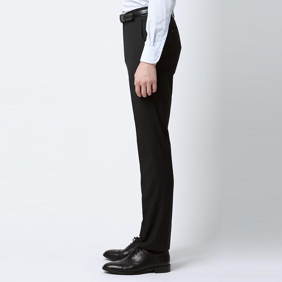 【洋服の青山】スリーピース ベ スト付き スーツ メンズ スリム 春夏 ブラック 黒 ストライプ 大きいサイズ 2ボタン 背抜き ノ ータック ストレッチ ビジネスの画像