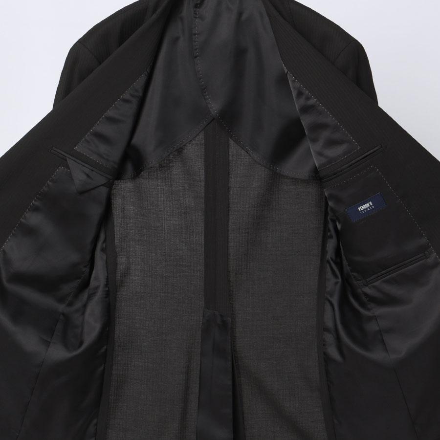 【洋服の青山】スリーピース ベ スト付き スーツ メンズ スリム 春夏 ブラック 黒 ストライプ 大きいサイズ 2ボタン 背抜き ノ ータック ストレッチ ビジネスの画像