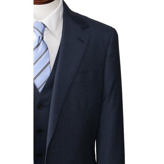 【洋服の青山】スリーピース スーツ メンズ スリム 春夏秋冬 オールシーズン ブルー 青 3ピース ベスト 付き 2ボタン センターベント ノータック 大きいサイズの画像