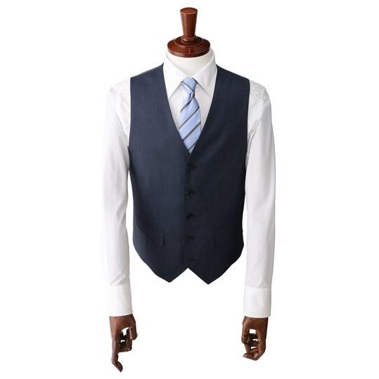 【洋服の青山】スリーピース スーツ メンズ スリム 春夏秋冬 オールシーズン ブルー 青 3ピース ベスト 付き 2ボタン センターベント ノータック 大きいサイズの画像
