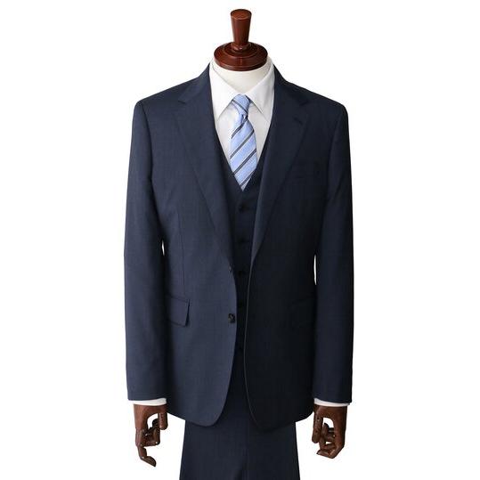 【洋服の青山】スリーピース スーツ メンズ スリム 春夏秋冬 オールシーズン ブルー 青 3ピース ベスト 付き 2ボタン センターベント ノータック 大きいサイズの画像
