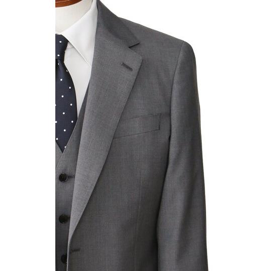 【洋服の青山】スリーピース スーツ メンズ スリム 春夏秋冬 オールシーズン グレー 灰色 3ピース ベスト 付き 2ボタン センターベント ノータック 大きいサイズの画像
