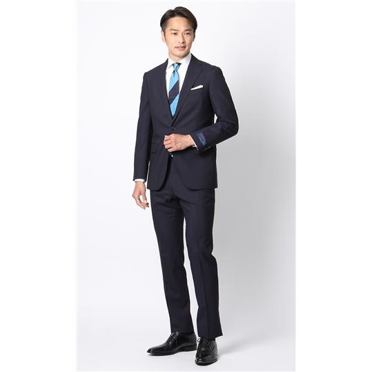 【洋服の青山】春夏用 ネイビー系 プレミアムスタイリッシュスーツ【SUITO WOOL】 HILTONの画像