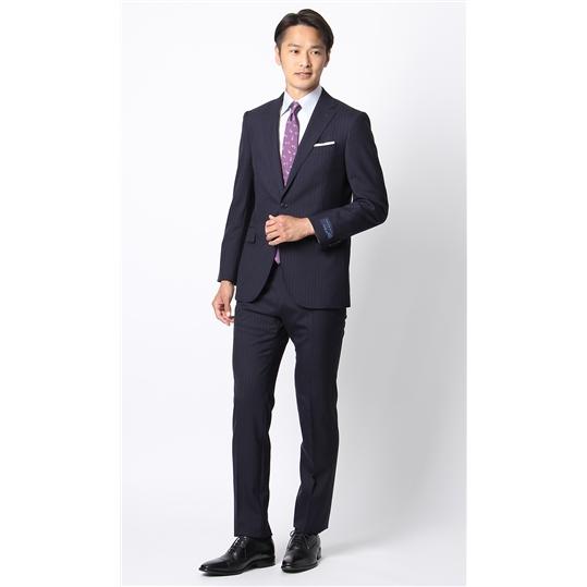 【洋服の青山】メンズ スーツ 春夏 ネイビー系 プレミアムスタイリッシュスーツ【SUITO WOOL】紳士服 メンズスーツ 男性 紳士服 ビジネス 長袖 標準体の画像