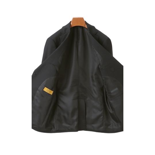 【洋服の青山】プレミアム ウール100% Super100's ツーパンツ スーツ メンズ スリム 秋冬 ブラック 黒 ストライプ シングル 2ボタン パンツ2本 ノータックの画像