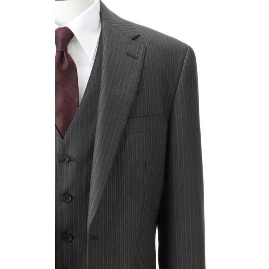 【洋服の青山】スリーピース メンズ オールシーズン グレー 灰色 スタイリッシュ スリム 男性 紳士服 3点セット ストレッチ 動きやすい 長袖 細身体 スリムの画像