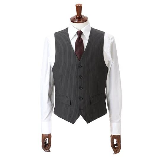 【洋服の青山】スリーピース メンズ オールシーズン グレー 灰色 スタイリッシュ スリム 男性 紳士服 3点セット ストレッチ 動きやすい 長袖 細身体 スリムの画像