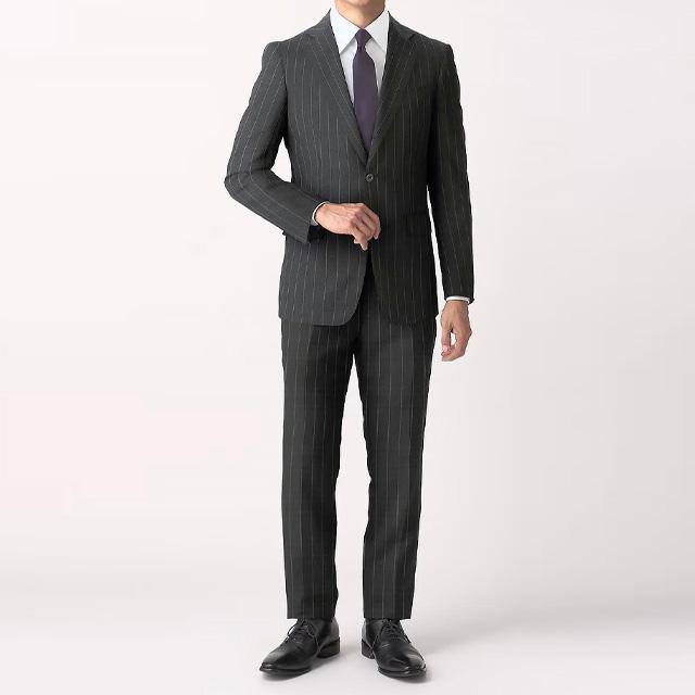 AOYAMA 【洋服の青山】スーツ メンズ スリム 春夏用 グレー ストライプ