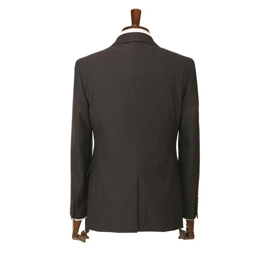 【洋服の青山】スリーピース ベスト付き スーツ メンズ スリム オールシーズン ブラウン 茶 ストライプ ストレッチ 背抜き ノータック エコ素材 ビジネスの画像