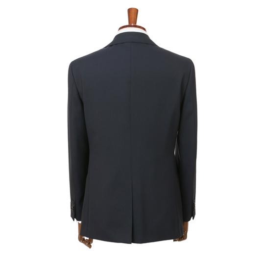 【洋服の青山】プレミアム ウール100% スーツ メンズ スリム 秋冬用 ネイビー系 織柄 2ボタン 総裏 センターベント ノータック 軽い 軽量 伸縮性 静電気抑制の画像
