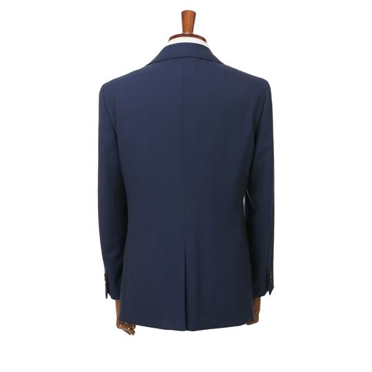 【洋服の青山】プレミアム ウール100% スーツ メンズ スリム 秋冬用 ブルー系 織柄 2ボタン 総裏 センターベント ノータック 軽い 軽量 伸縮性 静電気抑制の画像