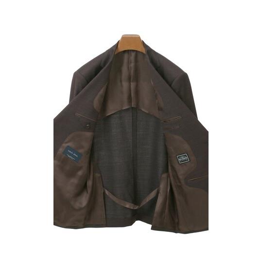 【洋服の青山】ウール100% プレミアム スーツ メンズ ゆったり 春夏 秋冬 ブラウン 茶 2ボタン 背抜き サイドベンツ ワンタック ビジネス 会議 会食 フォーマルの画像