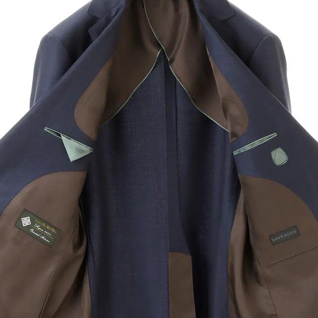 【洋服の青山】ウール100% スーツ メンズ スリム 春夏秋冬 ネイビー 紺 チェック プレミアム 2ボタン 背抜き 軽い 軽量 動きやすい 上品 高級感 ビジネス 仕事の画像