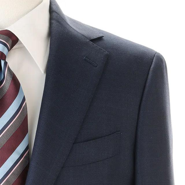 【洋服の青山】ウール100% スーツ メンズ スリム 春夏秋冬 ネイビー 紺 チェック プレミアム 2ボタン 背抜き 軽い 軽量 動きやすい 上品 高級感 ビジネス 仕事の画像
