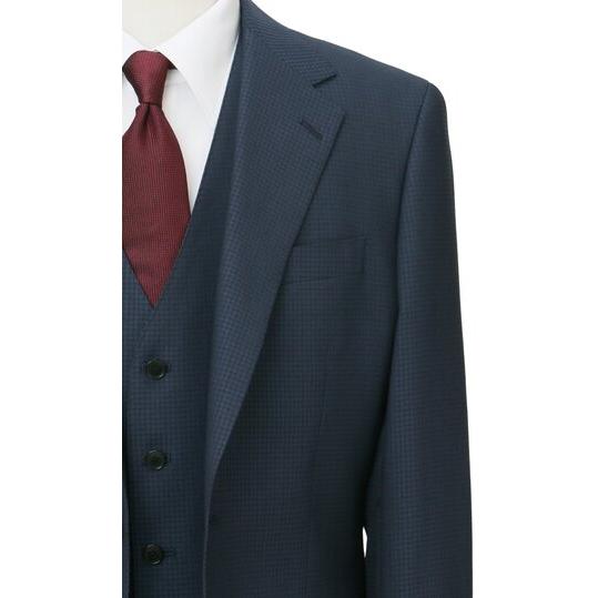 【洋服の青山】ネイビー系 メンズ スーツ ベスト付き 三つ揃いスーツ ベスト ビジネス オフィス カジュアル ビジカジ 春夏 秋冬 スリム 千鳥格子 ジレベスト付きの画像