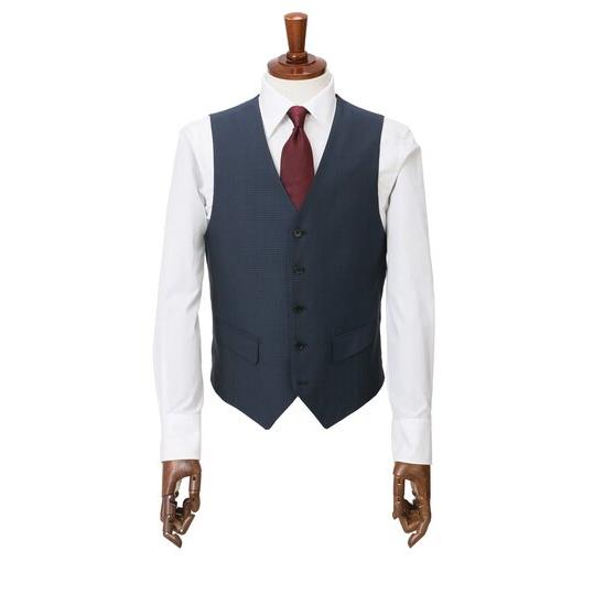 【洋服の青山】ネイビー系 メンズ スーツ ベスト付き 三つ揃いスーツ ベスト ビジネス オフィス カジュアル ビジカジ 春夏 秋冬 スリム 千鳥格子 ジレベスト付きの画像