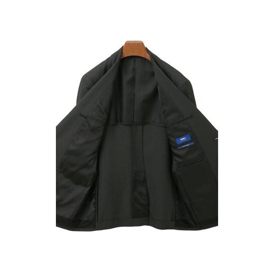 【洋服の青山】ツーパンツ 肩くるしくないスーツ メンズ スリム 春夏用 グレー ストライプ 2ボタン 背抜き センターベント ノータック 大きいサイズ 洗えるの画像