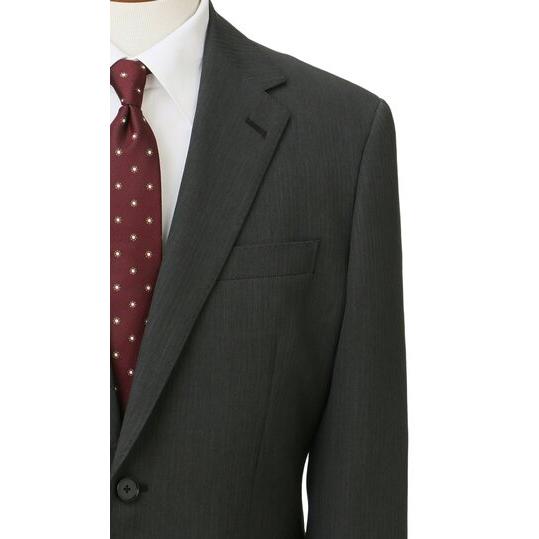 【洋服の青山】ツーパンツ 肩くるしくないスーツ メンズ スリム 春夏用 グレー ストライプ 2ボタン 背抜き センターベント ノータック 大きいサイズ 洗えるの画像