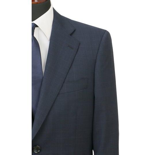 【洋服の青山】キングサイズ 2パンツ スーツ メンズ ゆったり 秋冬 ネイビー 紺 チェック ツーパンツサイドベンツ ツータック アジャスター 洗える 動きやすいの画像
