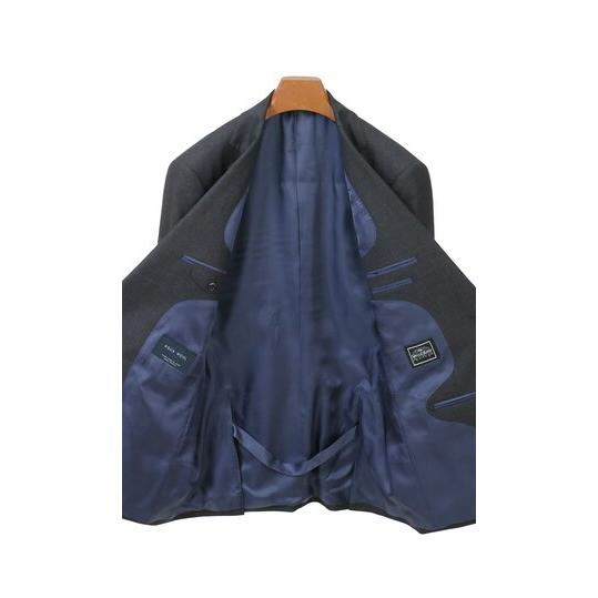 【洋服の青山】メンズ 秋冬 ネイビー系 プレミアムスタンダードスーツ【AQUA WOOL】 【ジャケット】 2ボタン 総裏 本台場 脇当て 重ねボタン サイドベンツの画像