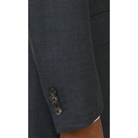 【洋服の青山】メンズ 秋冬 ネイビー系 プレミアムスタンダードスーツ【AQUA WOOL】 【ジャケット】 2ボタン 総裏 本台場 脇当て 重ねボタン サイドベンツの画像