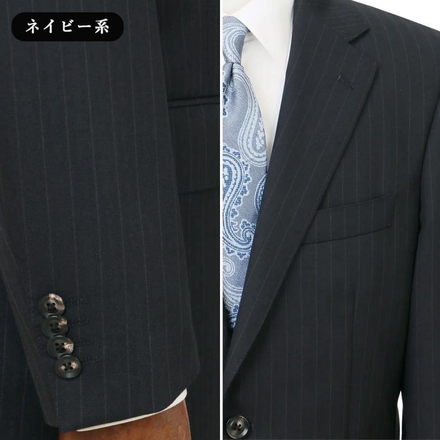 【洋服の青山】メンズ 秋冬 ネイビー系 プレミアムスタンダードスーツ MIYUKI SLOW WEAVE ジャケット 2ボタン 総裏 本台場 脇当て 重ねボタン サイドベンツの画像