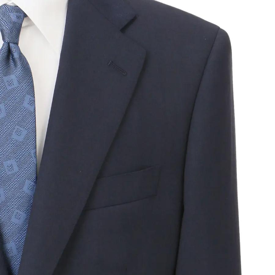 【洋服の青山】オールシーズン ネイビー系 スタンダードスーツ【Plastics Smart】 【ジャケット】 2ボタン 総裏 切り台場 脇当て サイドベンツ 【スラックス】の画像