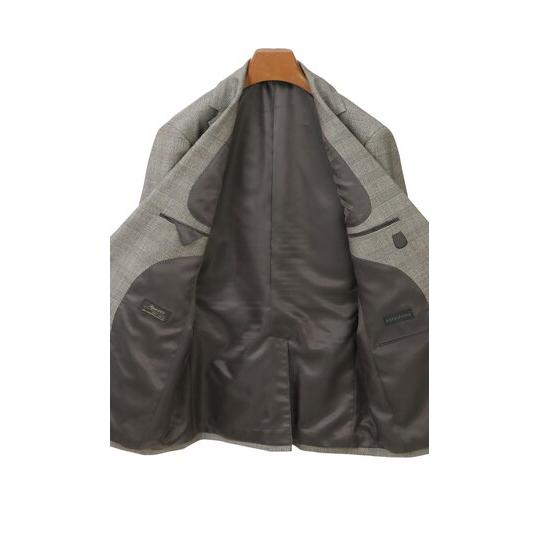 【洋服の青山】プレミアム ウール100% スーツ メンズ スリム 秋冬 ブラウン グレンチェック 2ボタン 総裏 本台場 本切羽 センターベント ノータック ストレッチの画像