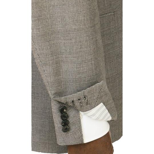 【洋服の青山】プレミアム ウール100% スーツ メンズ スリム 秋冬 ブラウン グレンチェック 2ボタン 総裏 本台場 本切羽 センターベント ノータック ストレッチの画像