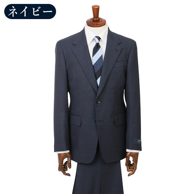 【洋服の青山】ウール100% プレミアム スーツ メンズ スリム 秋冬 ネイビー 紺 マルゾット Marzotto 大きいサイズ 2ボタン シングル ワンタック 総裏 軽量 軽いの画像
