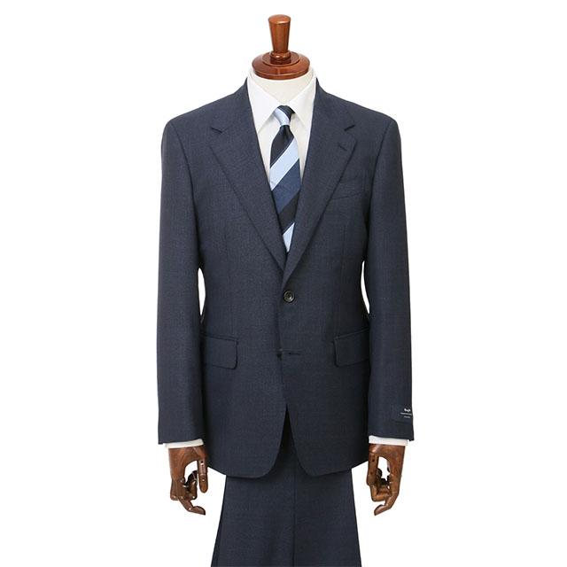【洋服の青山】ウール100% プレミアム スーツ メンズ スリム 秋冬 ネイビー 紺 マルゾット Marzotto 大きいサイズ 2ボタン シングル ワンタック 総裏 軽量 軽いの画像
