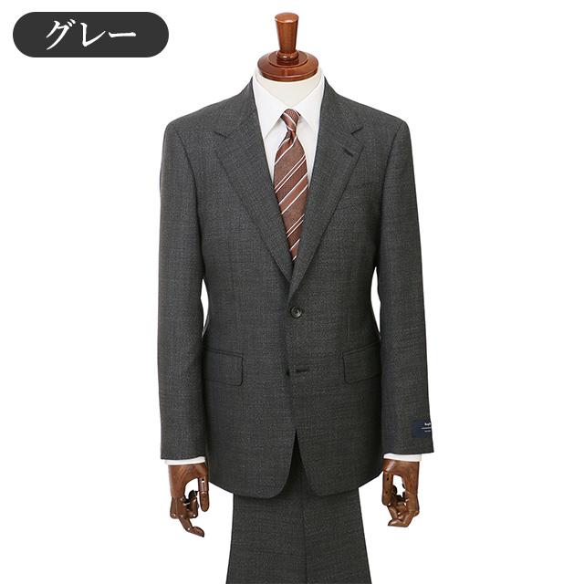 【洋服の青山】ウール100% プレミアム スーツ メンズ スリム 秋冬 グレー 灰色 マルゾット Marzotto 大きいサイズ 2ボタン シングル ワンタック 総裏 軽量 軽いの画像