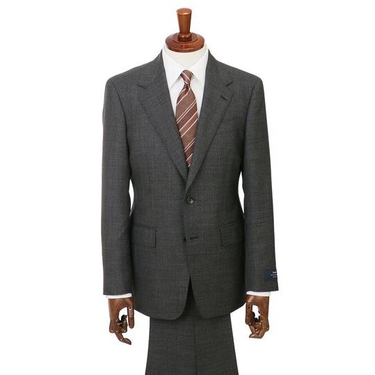 【洋服の青山】ウール100% プレミアム スーツ メンズ スリム 秋冬 グレー 灰色 マルゾット Marzotto 大きいサイズ 2ボタン シングル ワンタック 総裏 軽量 軽いの画像